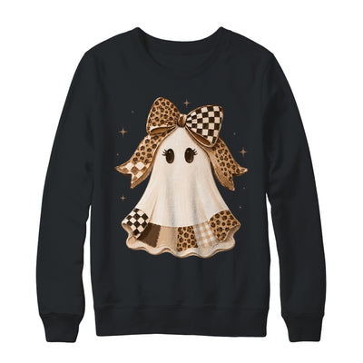 Preppy Coquette Ghost Bow Checkered Leopard Print Halloween Shirt & Sweatshirt | teecentury