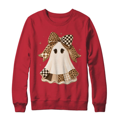 Preppy Coquette Ghost Bow Checkered Leopard Print Halloween Shirt & Sweatshirt | teecentury