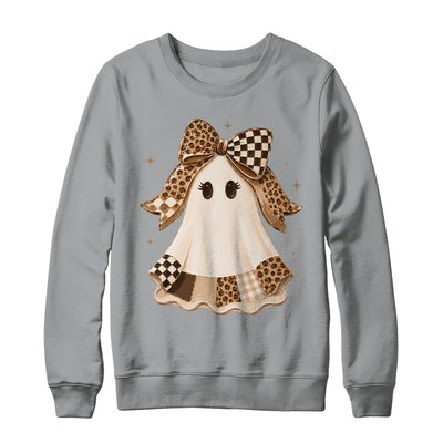 Preppy Coquette Ghost Bow Checkered Leopard Print Halloween Shirt & Sweatshirt | teecentury