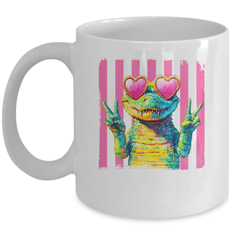Preppy Crocodile Alligator Beach Vacation Summer Peace Sign Mug | teecentury