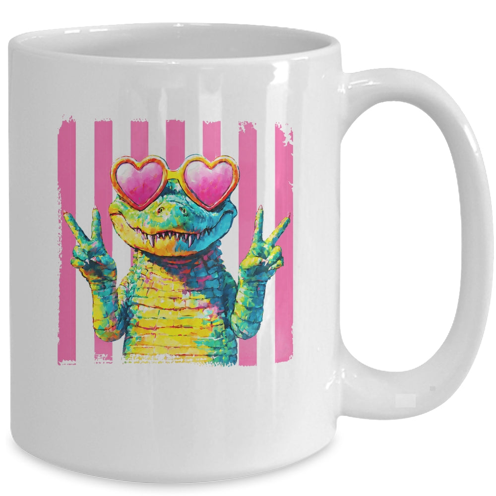 Preppy Crocodile Alligator Beach Vacation Summer Peace Sign Mug | teecentury