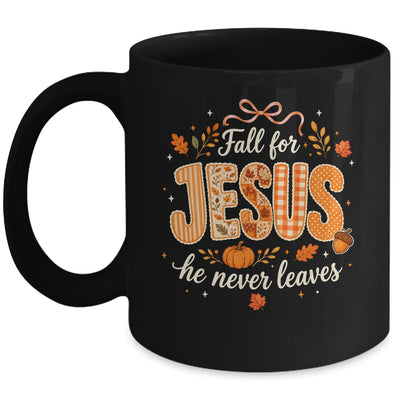 Preppy Fall For Jesus He Never Leaves Christian Autumn Faith Mug | teecentury