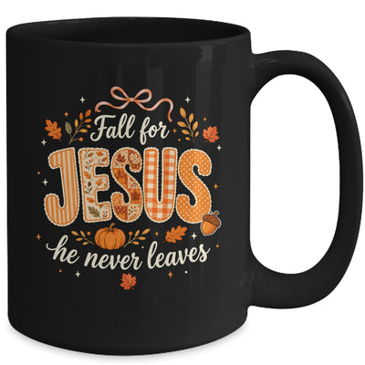 Preppy Fall For Jesus He Never Leaves Christian Autumn Faith Mug | teecentury