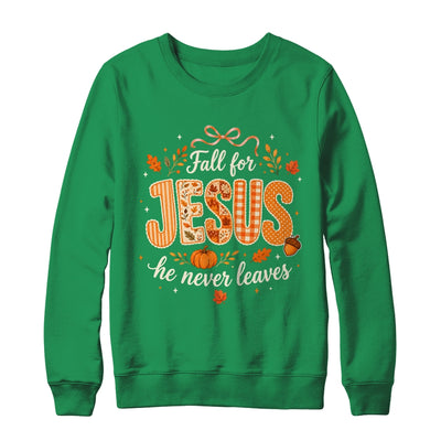 Preppy Fall For Jesus He Never Leaves Christian Autumn Faith Shirt & Sweatshirt | teecentury