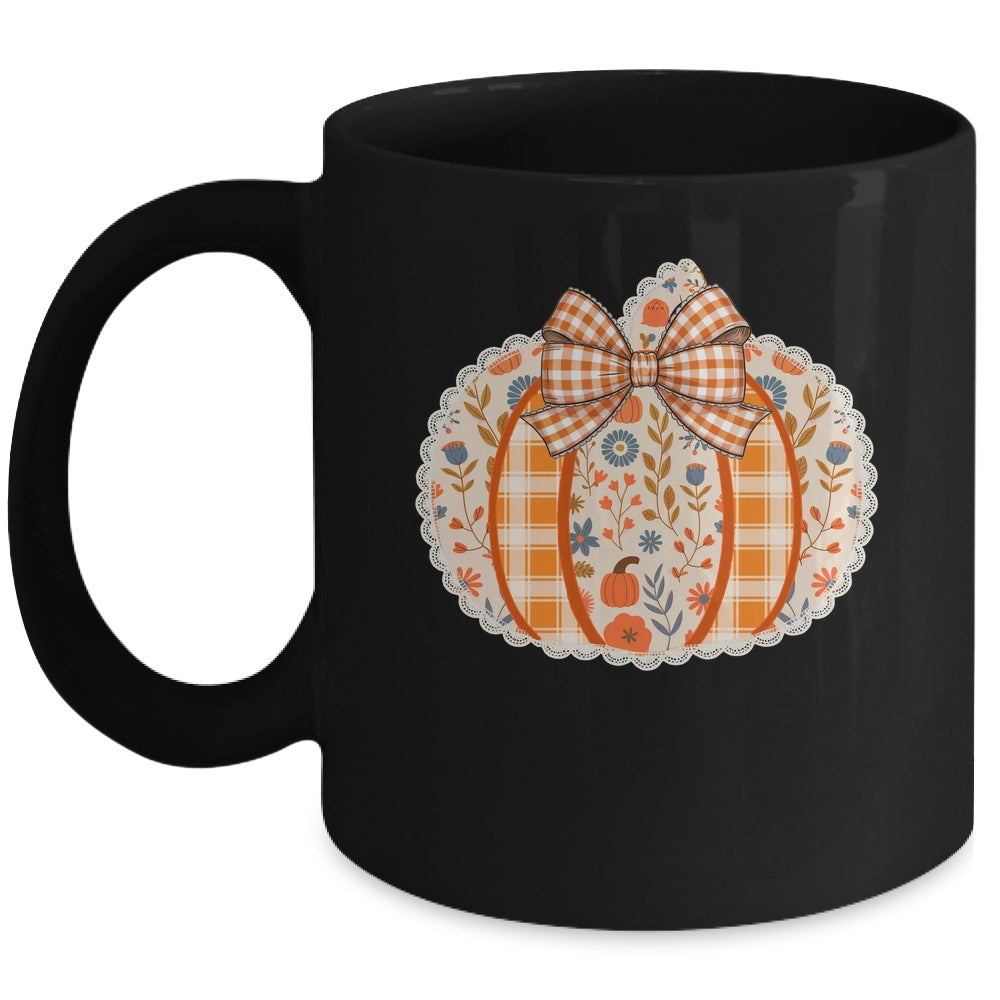 Preppy Floral Fall Pumpkin Vintage Floral Autumn Coquette Mug | teecentury