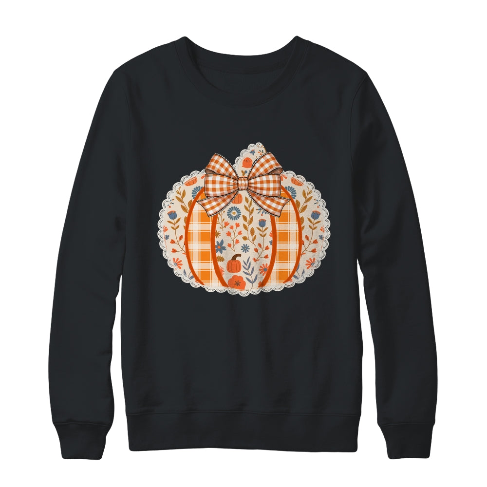Preppy Floral Fall Pumpkin Vintage Floral Autumn Coquette Shirt & Sweatshirt | teecentury