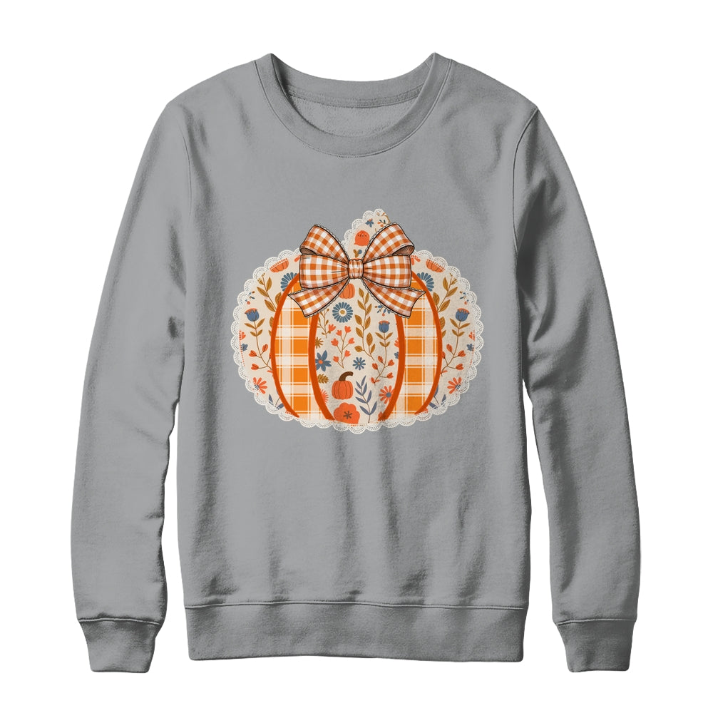 Preppy Floral Fall Pumpkin Vintage Floral Autumn Coquette Shirt & Sweatshirt | teecentury
