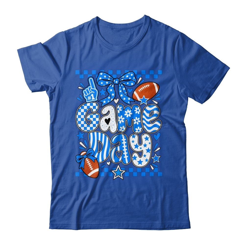 Preppy Game Day Football Girly Bow Team Spirit Girls Blue Shirt & Hoodie | teecentury