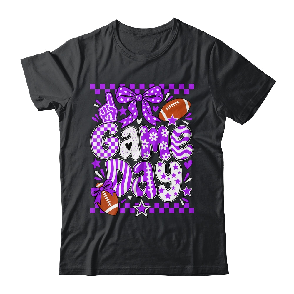 Preppy Game Day Football Girly Bow Team Spirit Girls Purple Shirt & Hoodie | teecentury