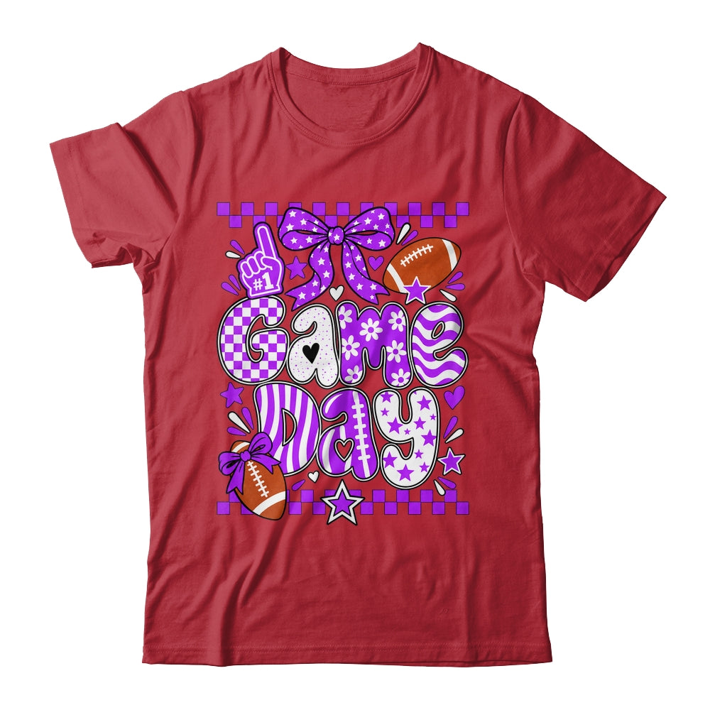Preppy Game Day Football Girly Bow Team Spirit Girls Purple Shirt & Hoodie | teecentury