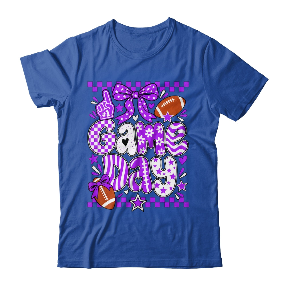 Preppy Game Day Football Girly Bow Team Spirit Girls Purple Shirt & Hoodie | teecentury