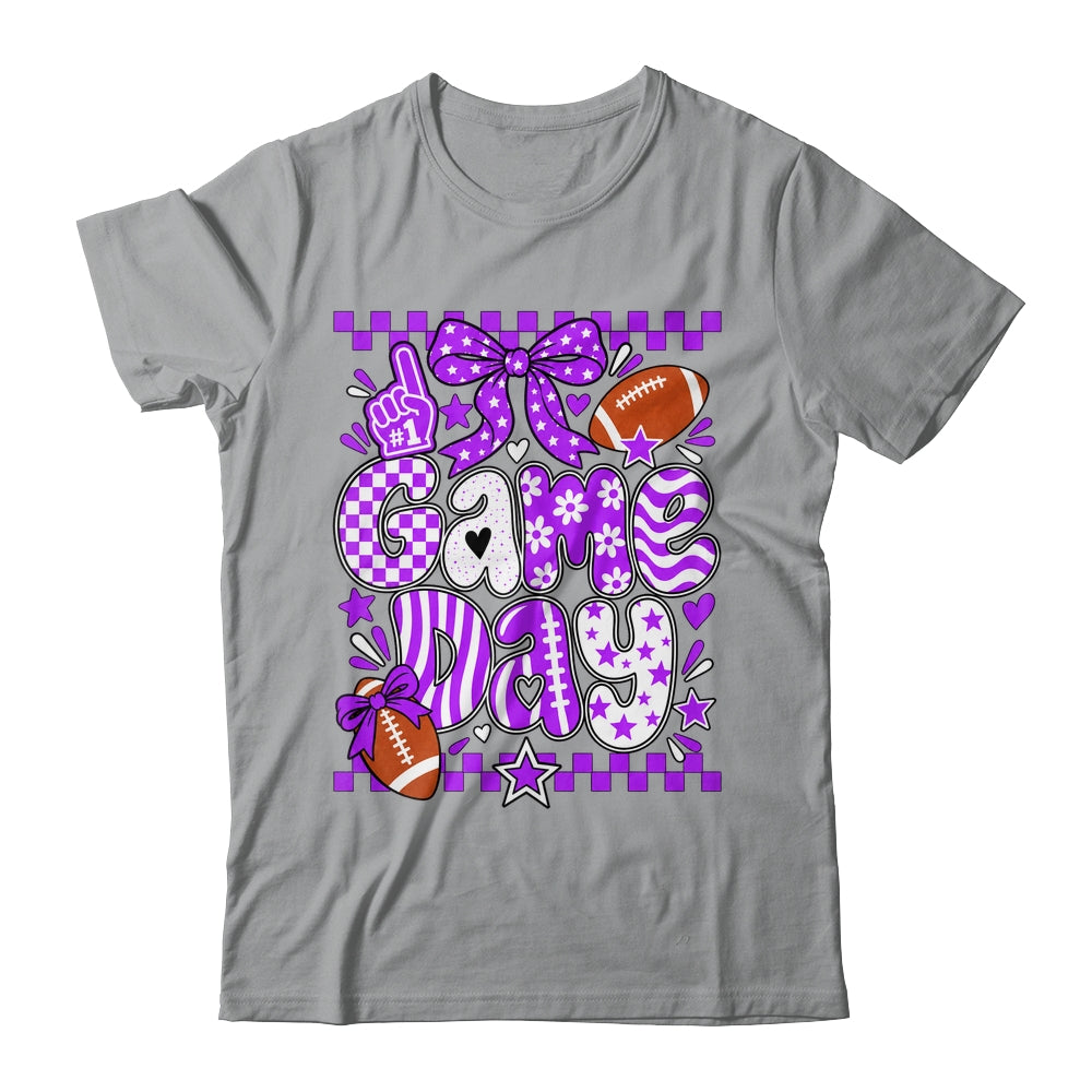 Preppy Game Day Football Girly Bow Team Spirit Girls Purple Shirt & Hoodie | teecentury
