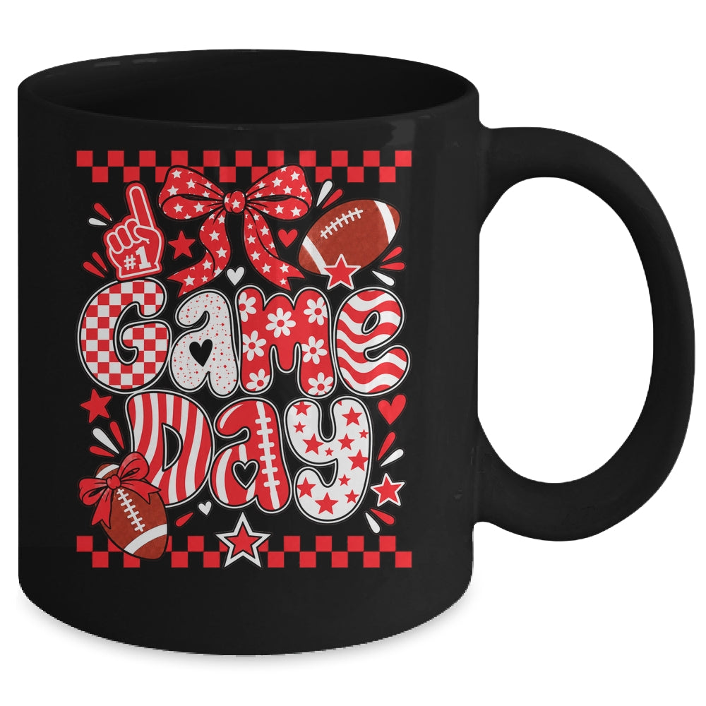 Preppy Game Day Football Girly Bow Team Spirit Girls Red Mug | teecentury