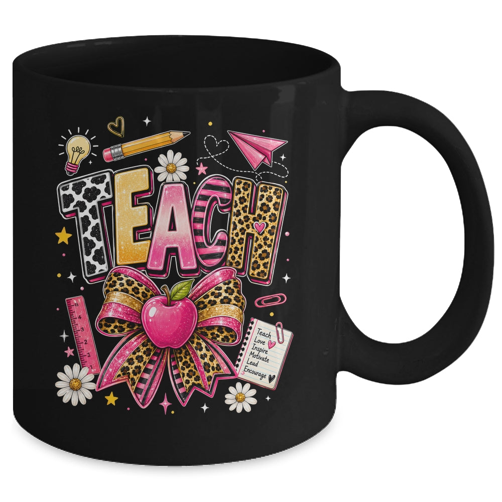 Preppy Leopard Teach Coquette Bow Leopard Back To School Mug | teecentury