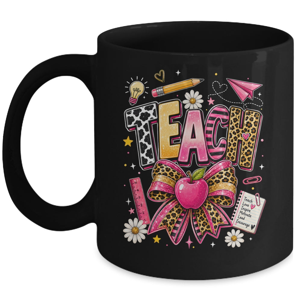 Preppy Leopard Teach Coquette Bow Leopard Back To School Mug | teecentury