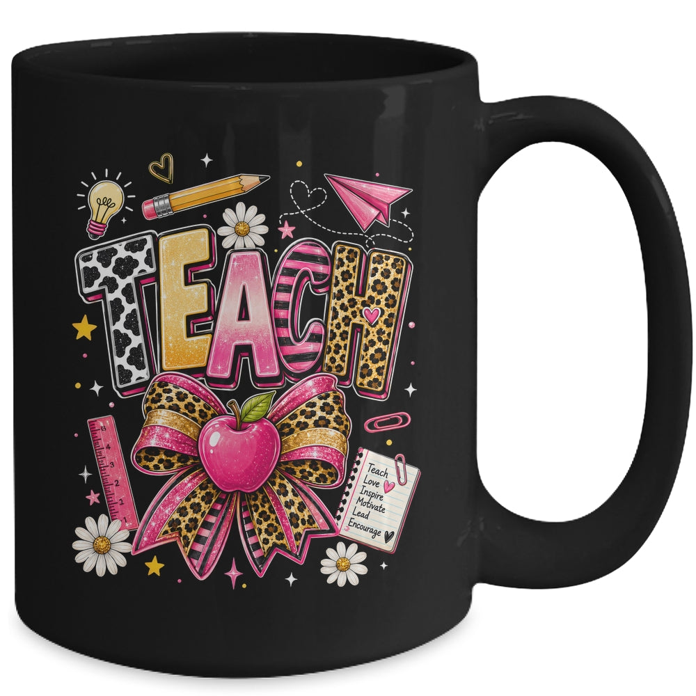 Preppy Leopard Teach Coquette Bow Leopard Back To School Mug | teecentury