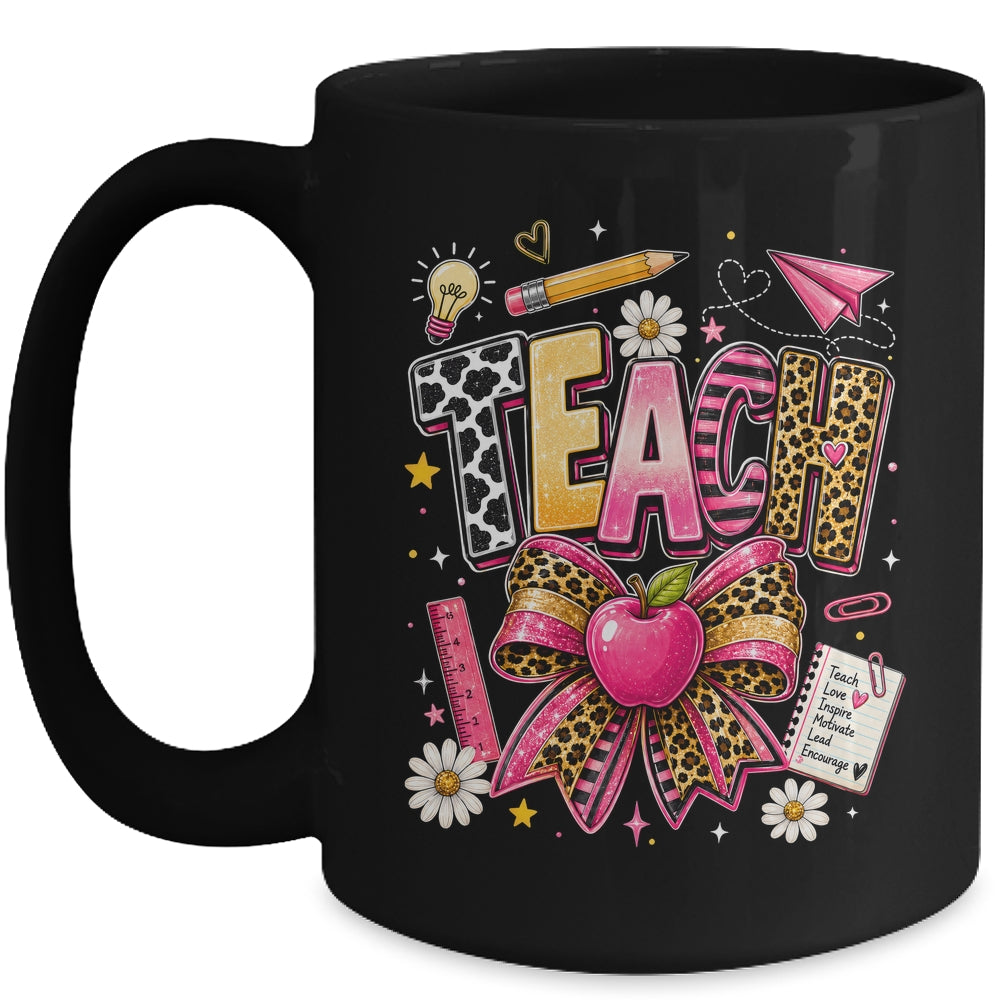 Preppy Leopard Teach Coquette Bow Leopard Back To School Mug | teecentury