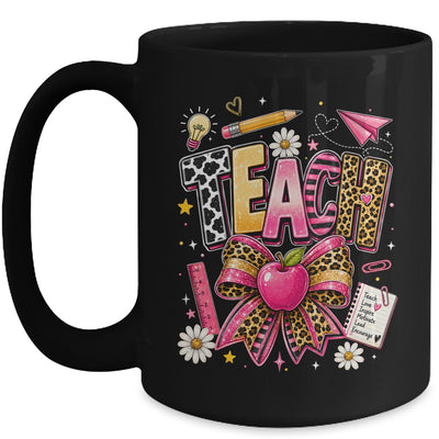 Preppy Leopard Teach Coquette Bow Leopard Back To School Mug | teecentury