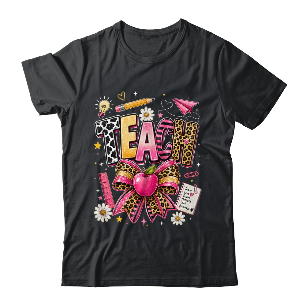 Preppy Leopard Teach Coquette Bow Leopard Back To School Shirt & Hoodie | teecentury