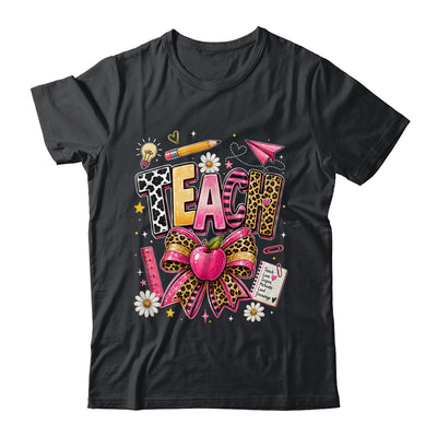 Preppy Leopard Teach Coquette Bow Leopard Back To School Shirt & Hoodie | teecentury