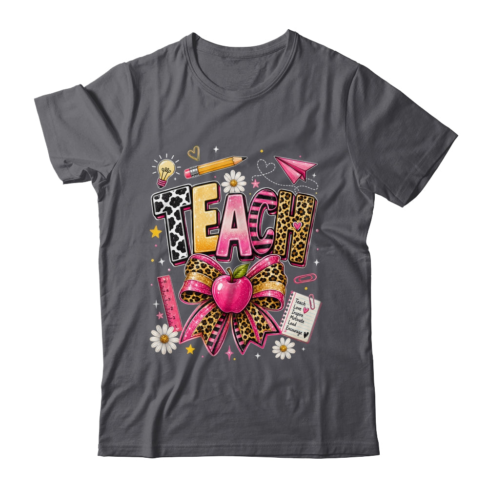 Preppy Leopard Teach Coquette Bow Leopard Back To School Shirt & Hoodie | teecentury