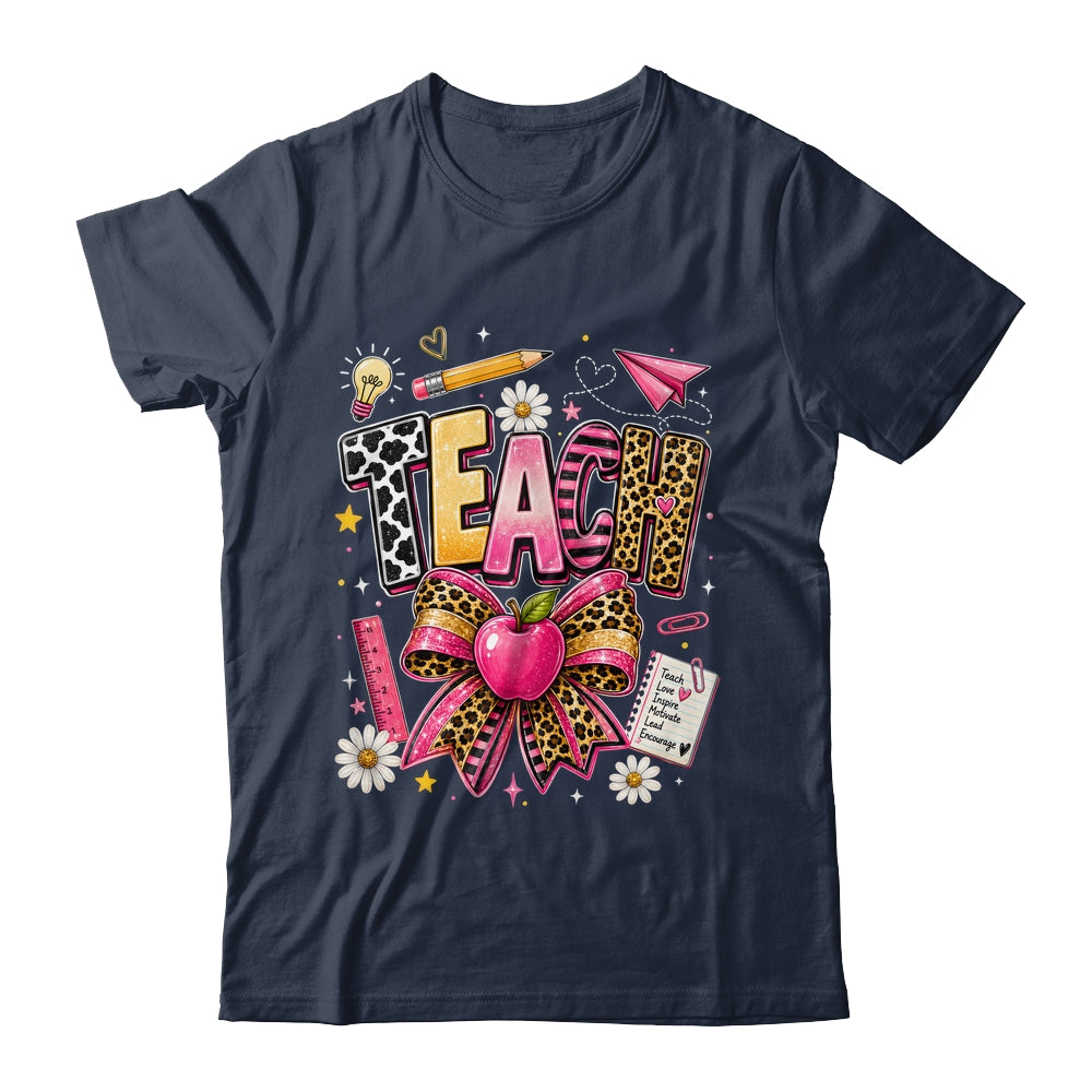 Preppy Leopard Teach Coquette Bow Leopard Back To School Shirt & Hoodie | teecentury