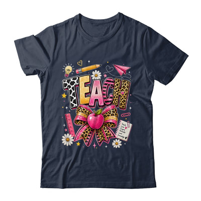 Preppy Leopard Teach Coquette Bow Leopard Back To School Shirt & Hoodie | teecentury
