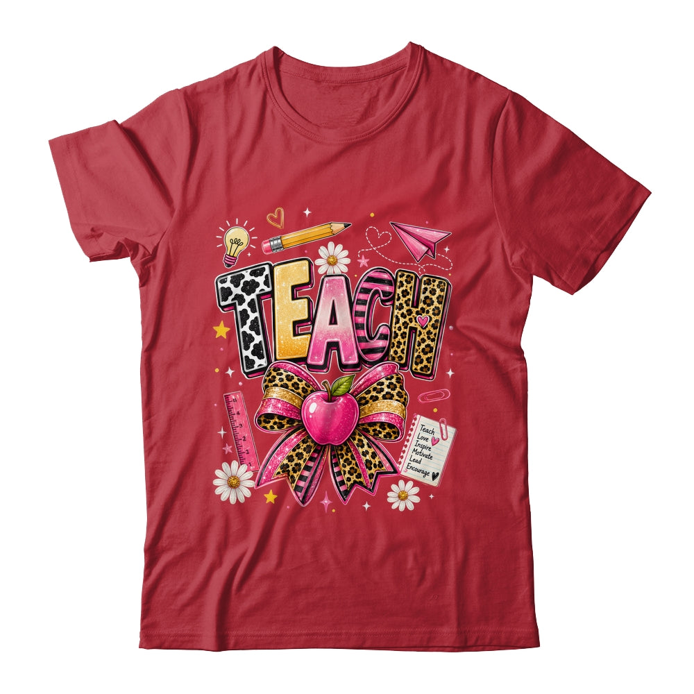 Preppy Leopard Teach Coquette Bow Leopard Back To School Shirt & Hoodie | teecentury