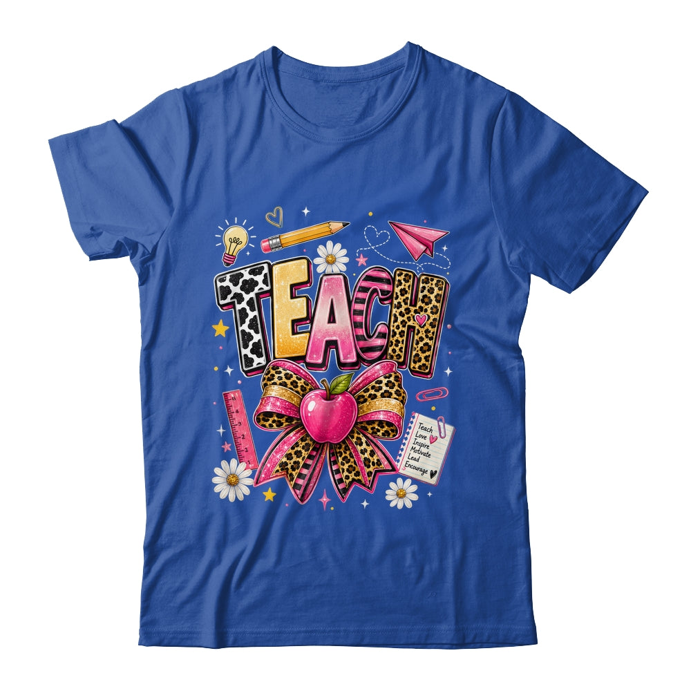 Preppy Leopard Teach Coquette Bow Leopard Back To School Shirt & Hoodie | teecentury