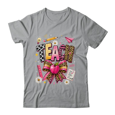 Preppy Leopard Teach Coquette Bow Leopard Back To School Shirt & Hoodie | teecentury