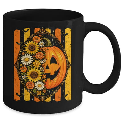 Preppy Pumpkin Floral Fall Autumn Design Striped Halloween Mug | teecentury