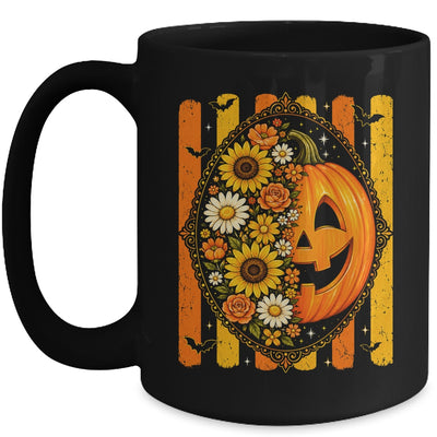 Preppy Pumpkin Floral Fall Autumn Design Striped Halloween Mug | teecentury