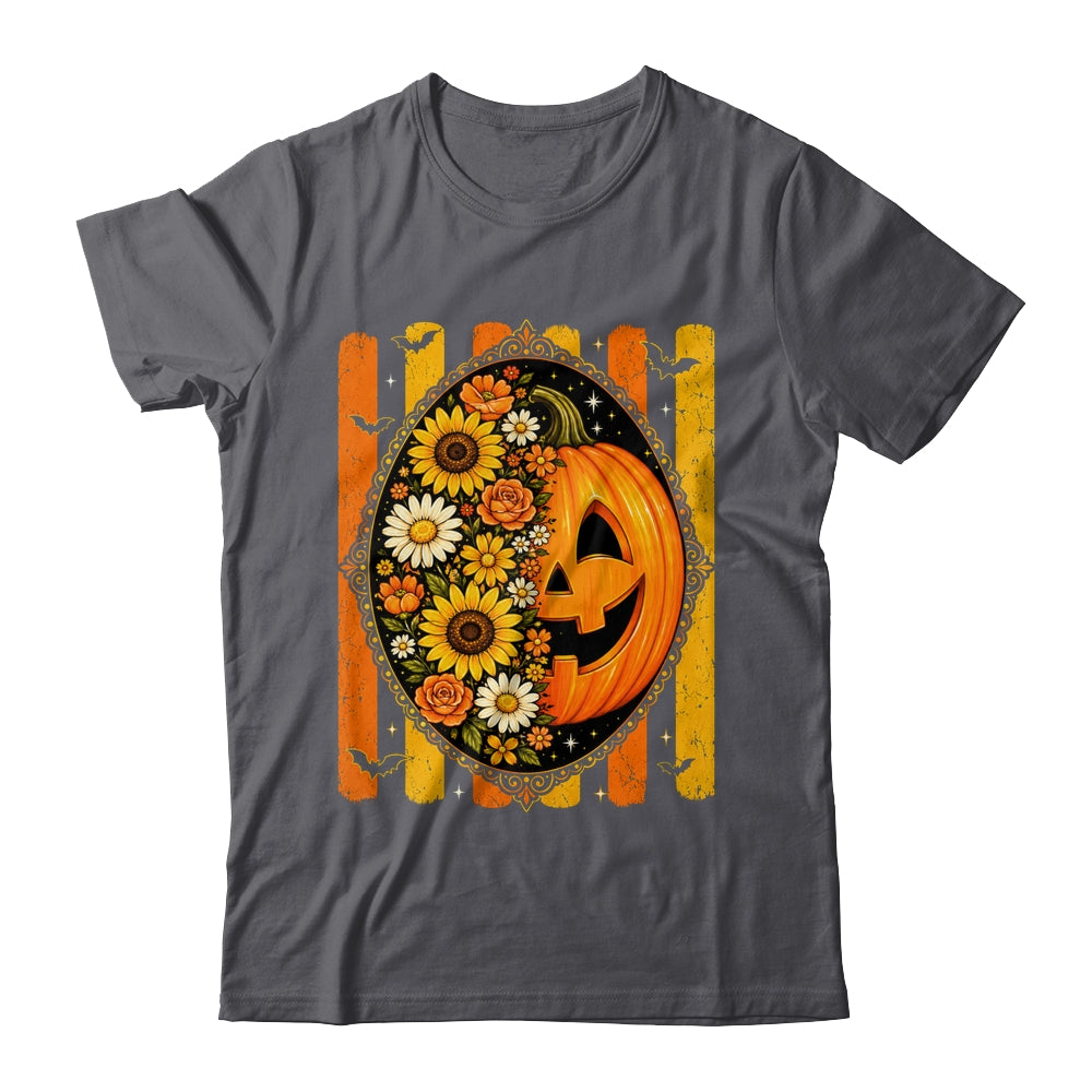 Preppy Pumpkin Floral Fall Autumn Design Striped Halloween Shirt & Sweatshirt | teecentury