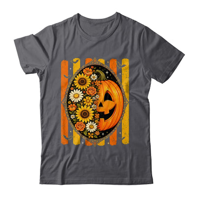 Preppy Pumpkin Floral Fall Autumn Design Striped Halloween Shirt & Sweatshirt | teecentury