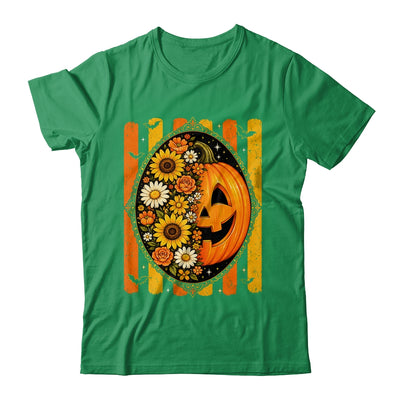 Preppy Pumpkin Floral Fall Autumn Design Striped Halloween Shirt & Sweatshirt | teecentury