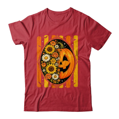 Preppy Pumpkin Floral Fall Autumn Design Striped Halloween Shirt & Sweatshirt | teecentury