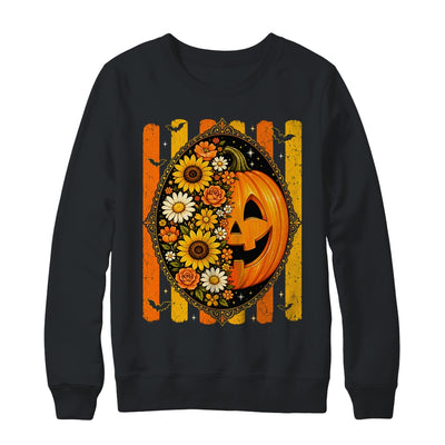 Preppy Pumpkin Floral Fall Autumn Design Striped Halloween Shirt & Sweatshirt | teecentury