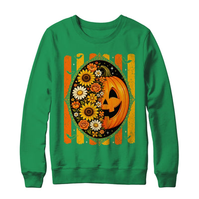 Preppy Pumpkin Floral Fall Autumn Design Striped Halloween Shirt & Sweatshirt | teecentury