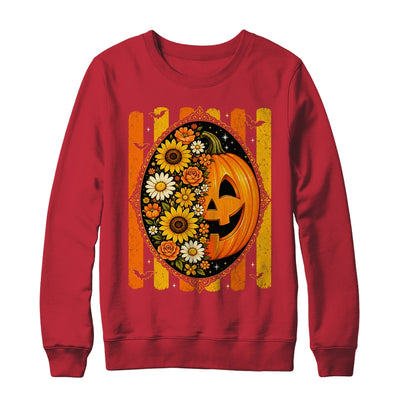 Preppy Pumpkin Floral Fall Autumn Design Striped Halloween Shirt & Sweatshirt | teecentury