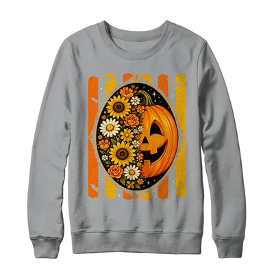 Preppy Pumpkin Floral Fall Autumn Design Striped Halloween Shirt & Sweatshirt | teecentury