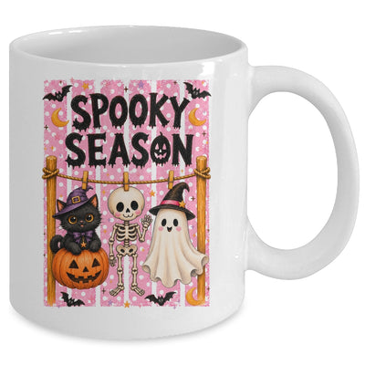 Preppy Spooky Season Coquette Skeleton Ghost Cat Halloween Mug | teecentury