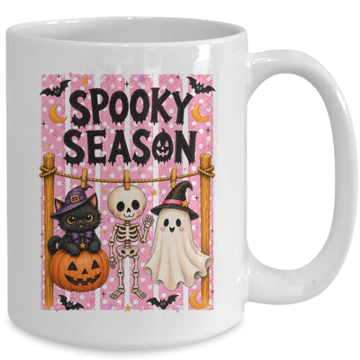Preppy Spooky Season Coquette Skeleton Ghost Cat Halloween Mug | teecentury
