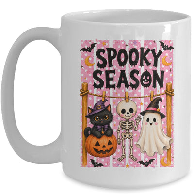 Preppy Spooky Season Coquette Skeleton Ghost Cat Halloween Mug | teecentury