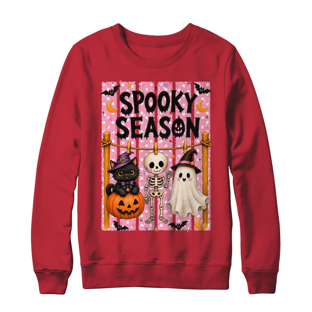 Preppy Spooky Season Coquette Skeleton Ghost Cat Halloween Shirt & Sweatshirt | teecentury