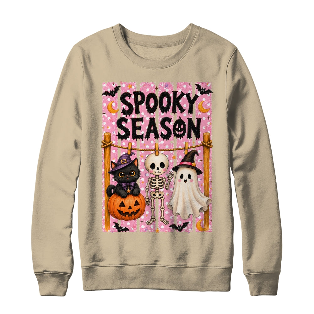 Preppy Spooky Season Coquette Skeleton Ghost Cat Halloween Shirt & Sweatshirt | teecentury