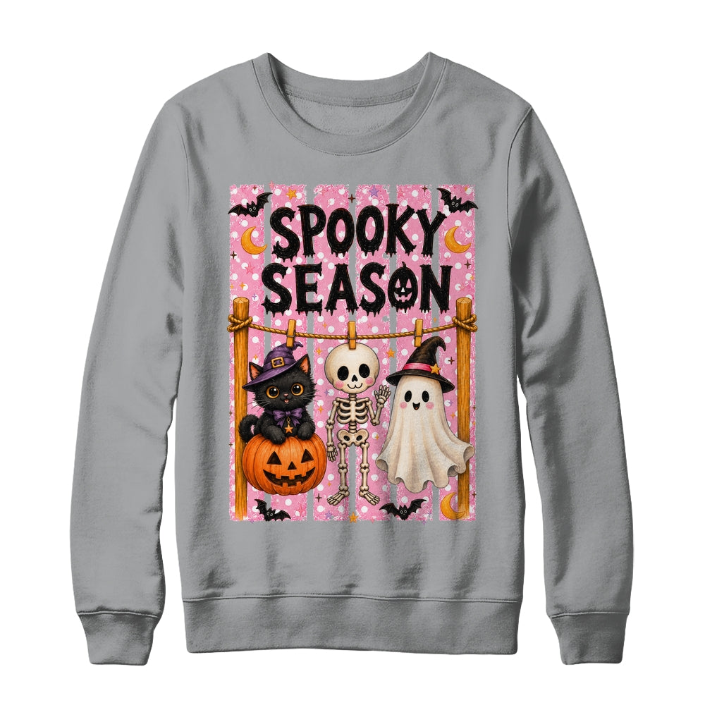 Preppy Spooky Season Coquette Skeleton Ghost Cat Halloween Shirt & Sweatshirt | teecentury