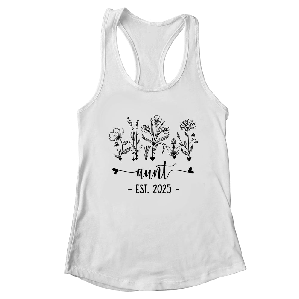 Promoted To Aunt Est 2025 Pregnancy Announcement Flower Shirt & Tank Top | teecentury