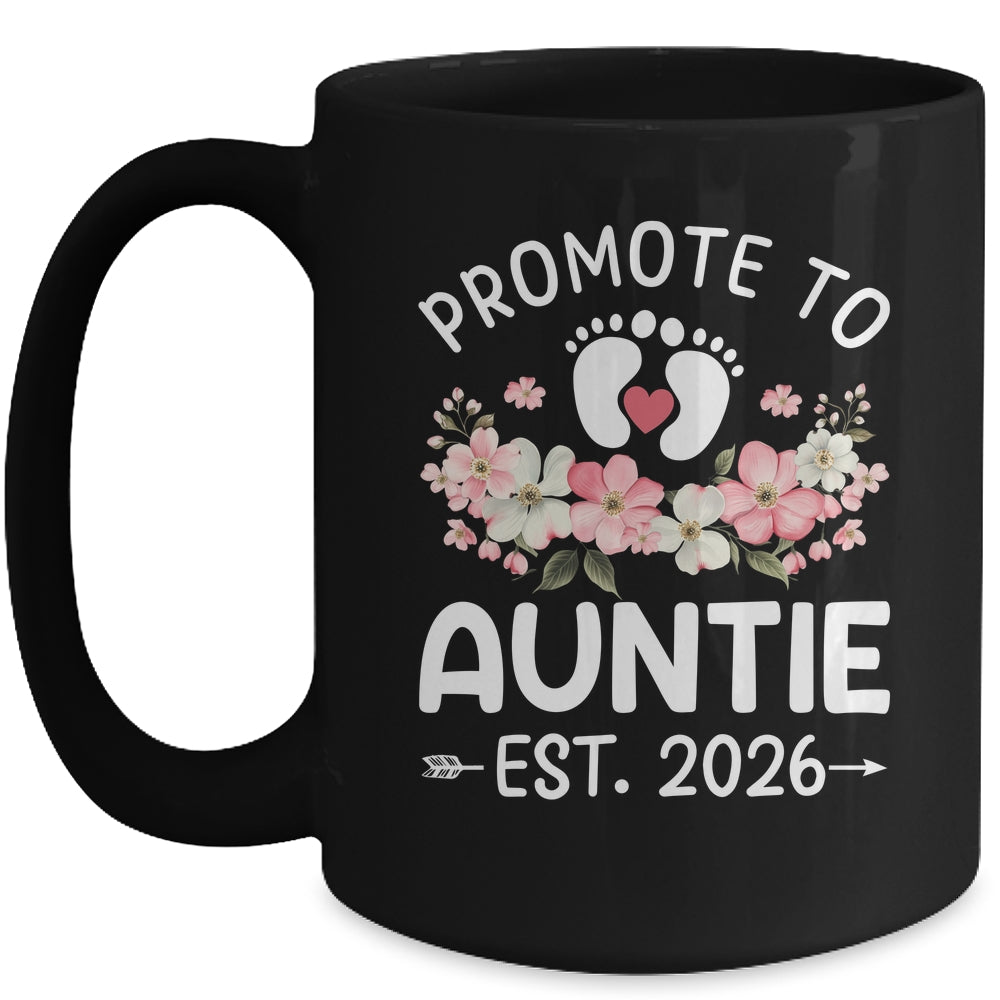 Promoted To Auntie 2026 First Time Floral New Auntie Mug | teecentury