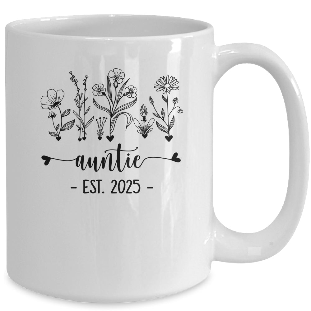 Promoted To Auntie Est 2025 Pregnancy Announcement Flower Mug | teecentury