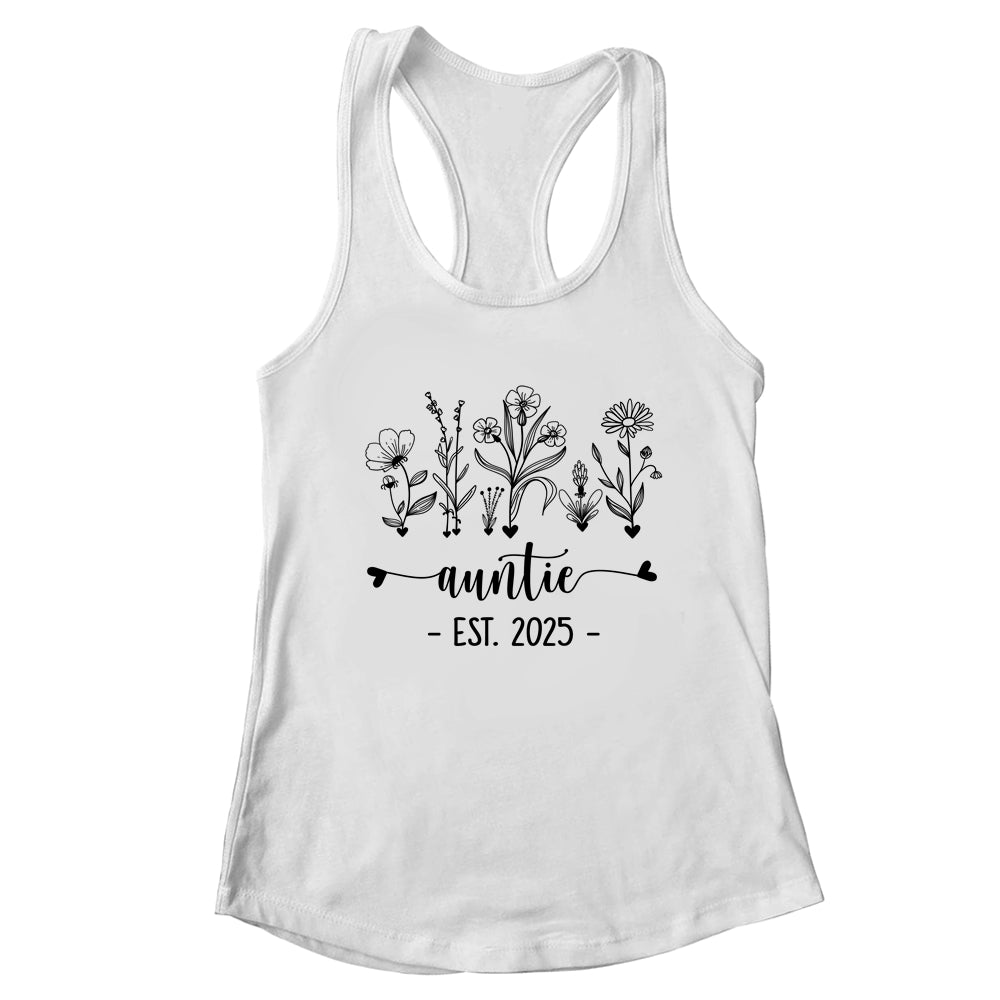 Promoted To Auntie Est 2025 Pregnancy Announcement Flower Shirt & Tank Top | teecentury